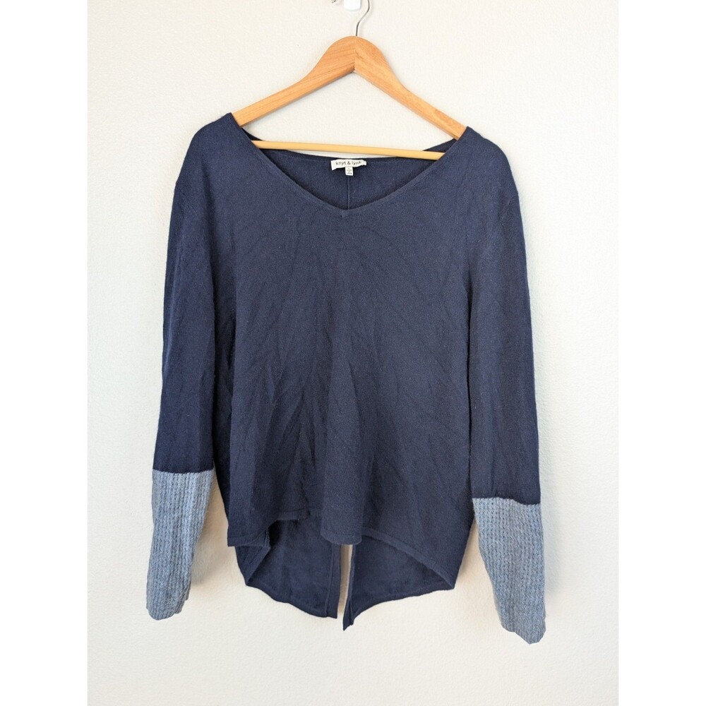 Knyt & Lynk‎ Cashmere Women's Large Blue V Neck Sweater